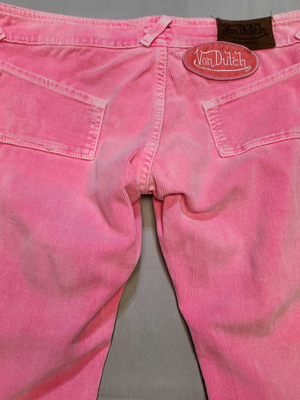 Vtg Y2K Von Dutch Women 27 Spell Out Wide Leg Flared Stretch Jeans Pink Corduroy - Picture 2 of 12